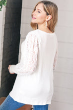 Load image into Gallery viewer, White Hacci Floral Lace Sleeve Sweater Top
