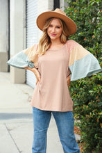 Load image into Gallery viewer, Beige Rib Two-Tone Color Block Bell Sleeve Top
