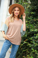 Load image into Gallery viewer, Beige Rib Two-Tone Color Block Bell Sleeve Top
