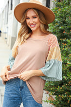 Load image into Gallery viewer, Beige Rib Two-Tone Color Block Bell Sleeve Top
