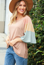 Load image into Gallery viewer, Beige Rib Two-Tone Color Block Bell Sleeve Top
