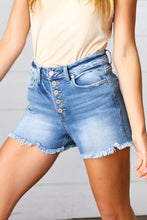 Load image into Gallery viewer, Washed Frayed Hem Five Button Fly Denim Shorts
