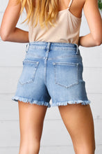 Load image into Gallery viewer, Washed Frayed Hem Five Button Fly Denim Shorts

