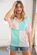 Load image into Gallery viewer, Oatmeal/Mint Linen Dolman Thermal Outseam Top
