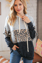 Load image into Gallery viewer, Leopard &amp; Grey Two-Tone Color Block Hoodie
