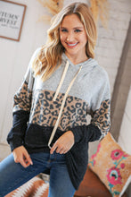 Load image into Gallery viewer, Leopard &amp; Grey Two-Tone Color Block Hoodie
