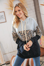 Load image into Gallery viewer, Leopard &amp; Grey Two-Tone Color Block Hoodie
