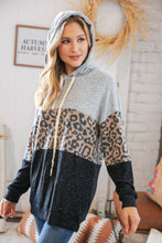 Load image into Gallery viewer, Leopard &amp; Grey Two-Tone Color Block Hoodie
