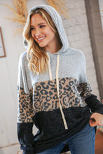 Load image into Gallery viewer, Leopard &amp; Grey Two-Tone Color Block Hoodie
