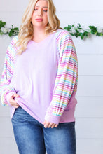 Load image into Gallery viewer, Lavender Two Tone Multi Color Stripe Raglan Top
