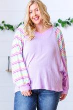 Load image into Gallery viewer, Lavender Two Tone Multi Color Stripe Raglan Top
