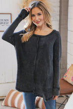 Load image into Gallery viewer, Ash Black Oversize Cotton Waffle Cut Edge Pullover
