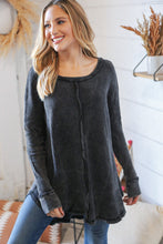 Load image into Gallery viewer, Ash Black Oversize Cotton Waffle Cut Edge Pullover
