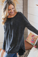 Load image into Gallery viewer, Ash Black Oversize Cotton Waffle Cut Edge Pullover
