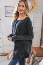 Load image into Gallery viewer, Ash Black Oversize Cotton Waffle Cut Edge Pullover
