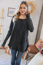 Load image into Gallery viewer, Ash Black Oversize Cotton Waffle Cut Edge Pullover
