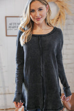 Load image into Gallery viewer, Ash Black Oversize Cotton Waffle Cut Edge Pullover
