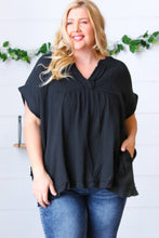 Load image into Gallery viewer, Black Cotton Banded V Neck Frayed Pocketed Top
