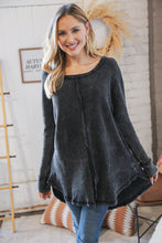 Load image into Gallery viewer, Ash Black Oversize Cotton Waffle Cut Edge Pullover
