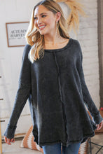 Load image into Gallery viewer, Ash Black Oversize Cotton Waffle Cut Edge Pullover
