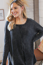 Load image into Gallery viewer, Ash Black Oversize Cotton Waffle Cut Edge Pullover
