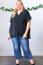 Load image into Gallery viewer, Black Cotton Banded V Neck Frayed Pocketed Top
