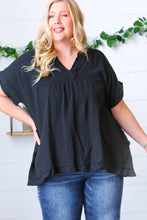 Load image into Gallery viewer, Black Cotton Banded V Neck Frayed Pocketed Top
