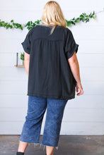 Load image into Gallery viewer, Black Cotton Banded V Neck Frayed Pocketed Top
