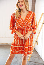 Load image into Gallery viewer, Persimmon Stripe Floral Surplice Fit &amp; Flare Ruffle Dress
