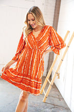 Load image into Gallery viewer, Persimmon Stripe Floral Surplice Fit &amp; Flare Ruffle Dress
