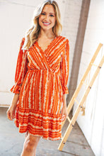 Load image into Gallery viewer, Persimmon Stripe Floral Surplice Fit &amp; Flare Ruffle Dress
