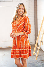 Load image into Gallery viewer, Persimmon Stripe Floral Surplice Fit &amp; Flare Ruffle Dress
