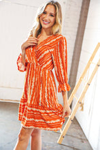 Load image into Gallery viewer, Persimmon Stripe Floral Surplice Fit &amp; Flare Ruffle Dress
