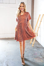 Load image into Gallery viewer, Rust Spotted Leopard Babydoll Pocketed Swing Dress
