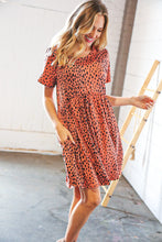 Load image into Gallery viewer, Rust Spotted Leopard Babydoll Pocketed Swing Dress
