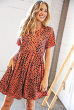 Load image into Gallery viewer, Rust Spotted Leopard Babydoll Pocketed Swing Dress
