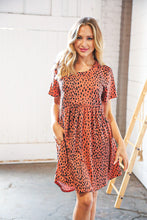 Load image into Gallery viewer, Rust Spotted Leopard Babydoll Pocketed Swing Dress
