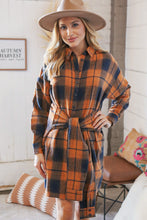 Load image into Gallery viewer, Navy/Rust Plaid Cotton Flannel Button Down Waist Tie Dress
