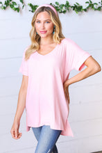 Load image into Gallery viewer, Baby Pink Ribbed V Neck Hi-Low Slit Top
