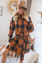 Load image into Gallery viewer, Navy/Rust Plaid Cotton Flannel Button Down Waist Tie Dress
