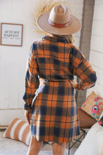 Load image into Gallery viewer, Navy/Rust Plaid Cotton Flannel Button Down Waist Tie Dress
