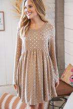 Load image into Gallery viewer, Taupe Hacci Dot Foil Babydoll Pocketed Dress
