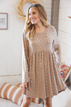 Load image into Gallery viewer, Taupe Hacci Dot Foil Babydoll Pocketed Dress
