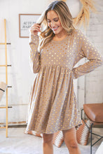 Load image into Gallery viewer, Taupe Hacci Dot Foil Babydoll Pocketed Dress
