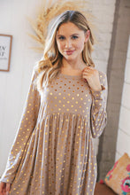 Load image into Gallery viewer, Taupe Hacci Dot Foil Babydoll Pocketed Dress
