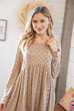 Load image into Gallery viewer, Taupe Hacci Dot Foil Babydoll Pocketed Dress
