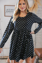 Load image into Gallery viewer, Black Hacci Dot Foil Babydoll Pocketed Dress
