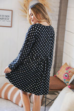 Load image into Gallery viewer, Black Hacci Dot Foil Babydoll Pocketed Dress
