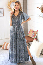 Load image into Gallery viewer, Silver Sequin Flutter Sleeve Side Slit Maxi Dress
