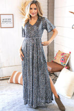 Load image into Gallery viewer, Silver Sequin Flutter Sleeve Side Slit Maxi Dress
